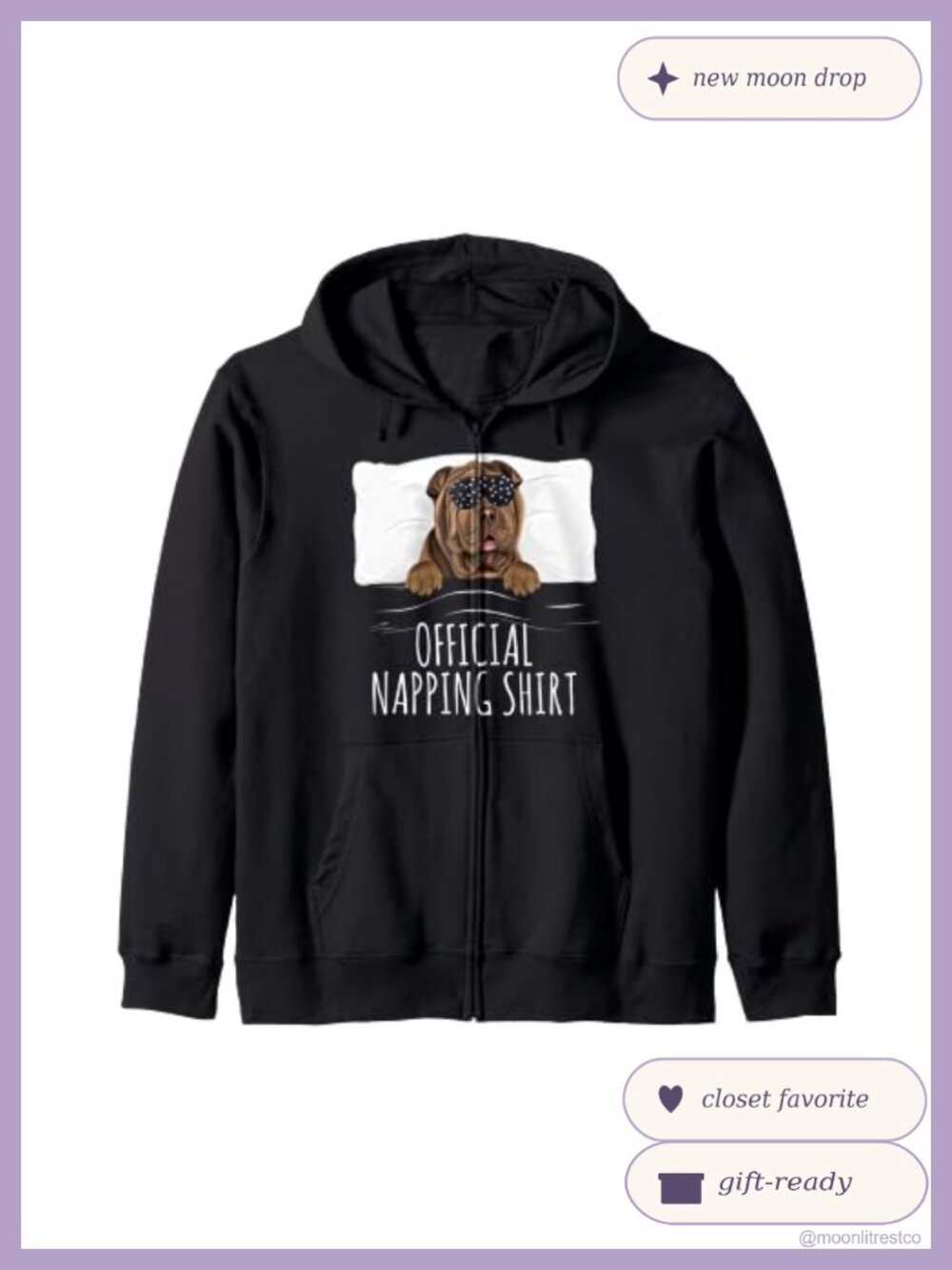 Chinese Shar-Pei Napping Zip Hoodie Classic Fit Animal Print